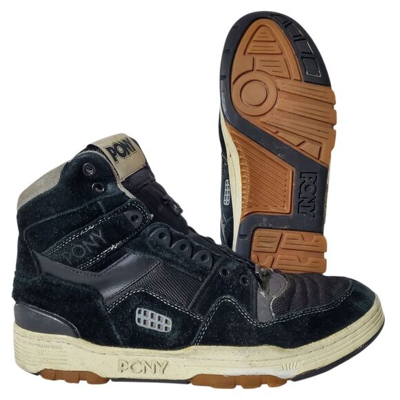 Vintage Pony M100 Black Basketball Shoes Size 12 High Tops  Mens - Picture 1 of 12